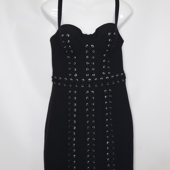 Bebe X Naven Black Bustier Lace up  Bodycon Dress Size 8 - Picture 2 of 15